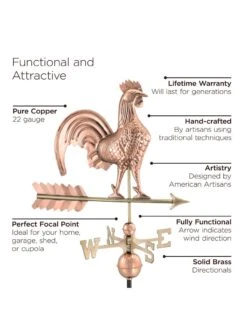 Rooster Copper Weathervane -Optimal Garden Care 8600283 02v