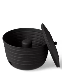 Matte Black Ribbed Hose Pot With Lid -Optimal Garden Care 8611991 5868 tif